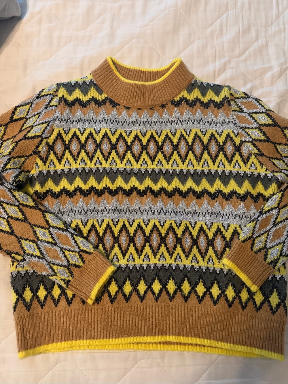 Zara Yellow & Brown Geometric Crewneck Sweater